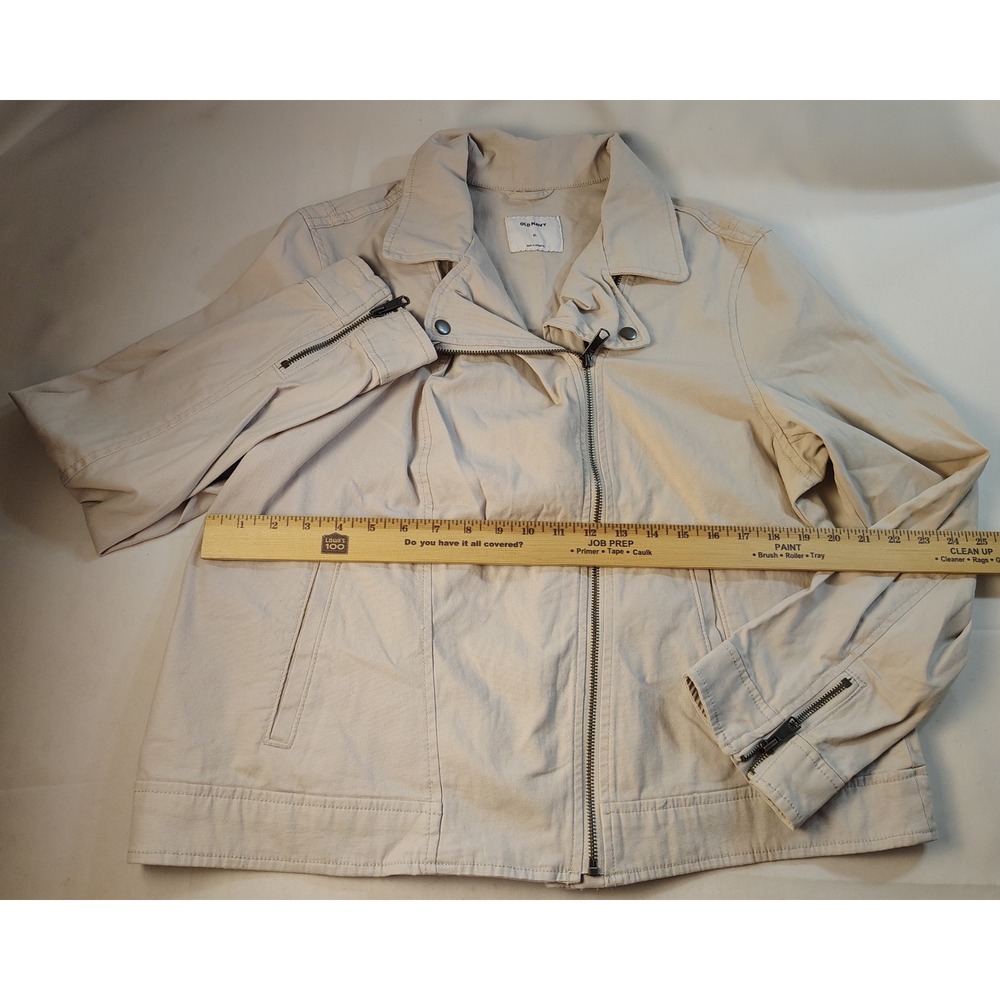 Old Navy Womens XL Beige Cotton Twill Asymmetrical Moto Jacket Zipper Cuffs Tan - Picture 4 of 8